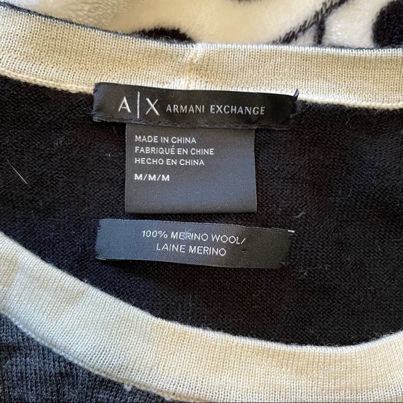 ARMANI Exchange Merino Wool Colourblock Crewneck Pullover Sweater Medium - Picture 3 of 5